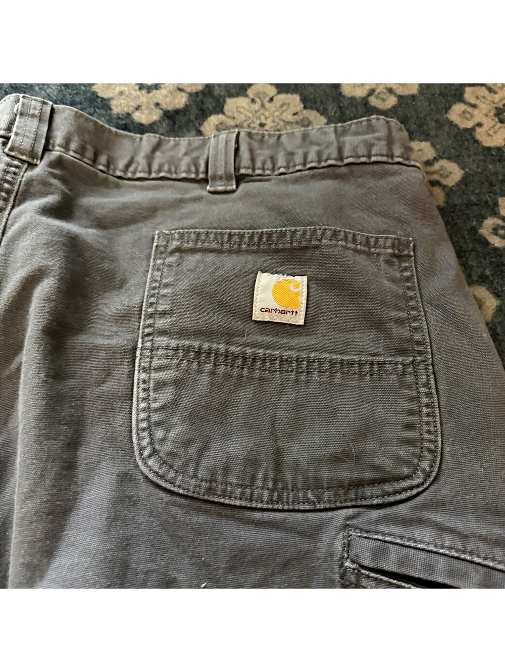 Carhartt Relaxed Fit Gray Canvas Workwear Pants 44x30 Straight Leg Pockets